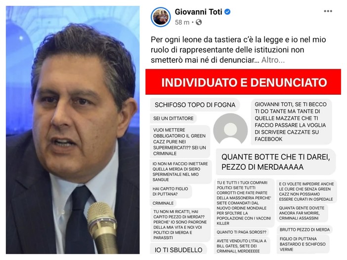 Minacce di morte a Toti: "Per ogni leone da tastiera c'è la legge, avanti coi vaccini" Minacce di morte a Toti: "Per ogni leone da tastiera c'è la legge, avanti coi vaccini"