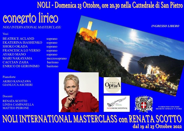 Noli, domenica 23 ottobre il concerto finale degli alunni della Masterclass di canto lirico Noli, domenica 23 ottobre il concerto finale degli alunni della Masterclass di canto lirico
