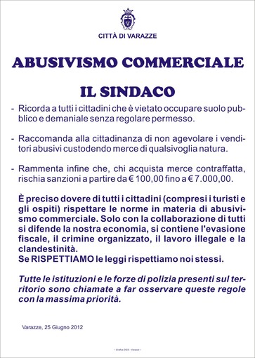 Varazze e i manifesti sull'abusivismo commerciale Varazze e i manifesti sull'abusivismo commerciale