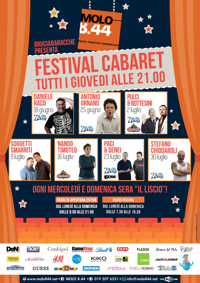 Cabaret Festival a Molo 8.44: giovedì primo appuntamento al parco commerciale vadese.