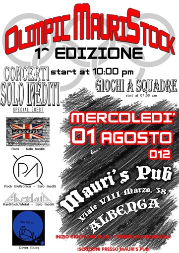 Albenga: "MauriStock", festival rock per gruppi emergenti inediti Albenga: "MauriStock", festival rock per gruppi emergenti inediti