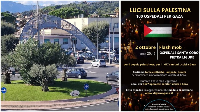 “Luci sulla Palestina”, flashmob anche davanti all’Ospedale Santa Corona di Pietra Ligure