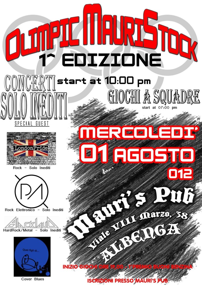 Albenga: "MauriStock", festival rock per gruppi emergenti inediti