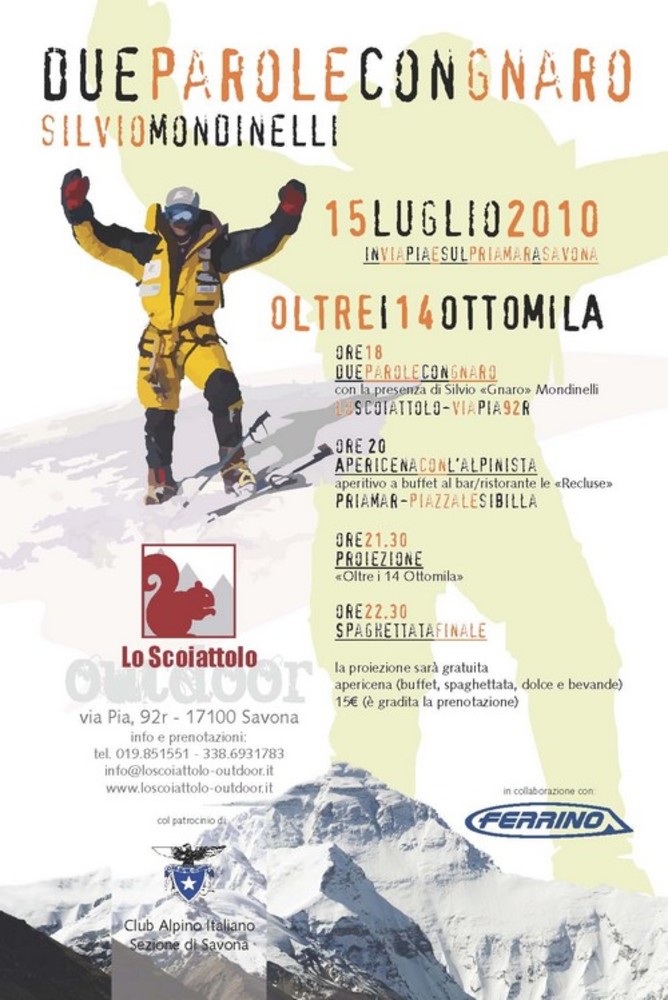 Savona: chiaccherata con l'alpinista "Gnaro" Mondinelli