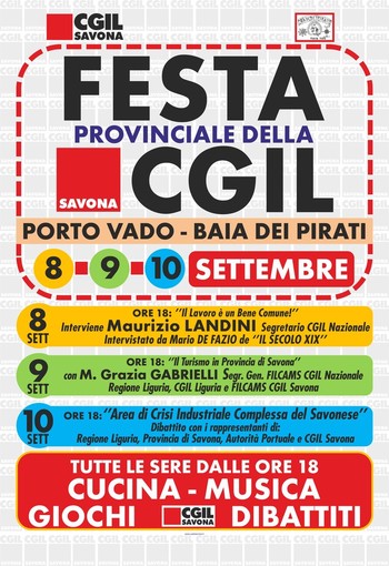 Al via la festa provinciale della Cgil di Savona: tre giorni di dibattiti, musica, giochi e gastronomia