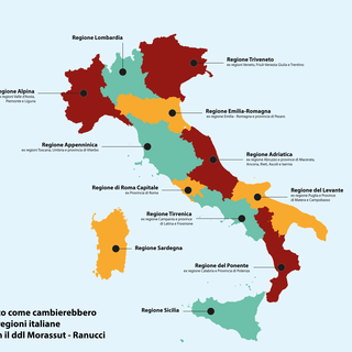 Dodici regioni, Liguria unita a Piemonte e Valle d'Aosta: ecco come cambia l'Italia