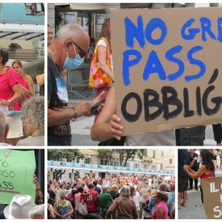 Anche a Savona si scende in piazza contro l'obbligo di "Green Pass" al grido di "Libertà!" (FOTO e VIDEO)