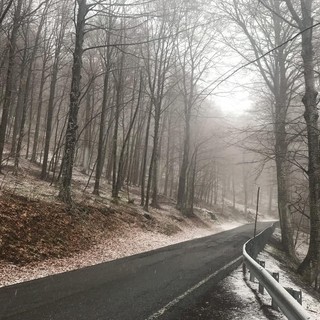 Lieve maltempo, una spolverata di neve sul Melogno