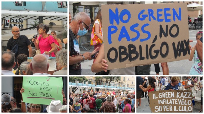 Anche a Savona si scende in piazza contro l'obbligo di "Green Pass" al grido di "Libertà!" (FOTO e VIDEO)