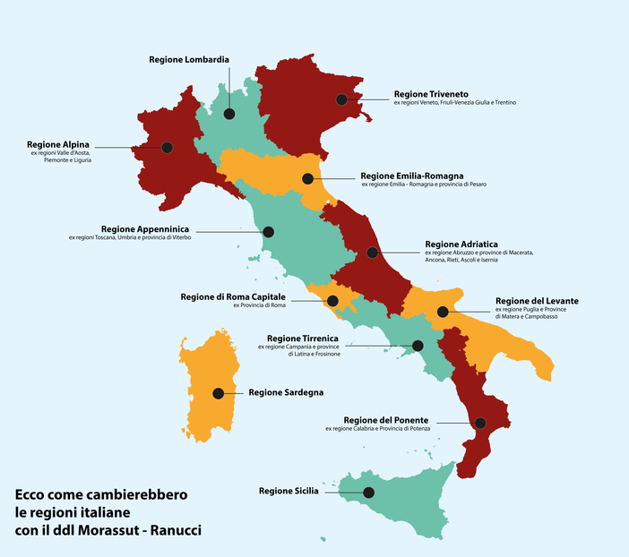 Dodici regioni, Liguria unita a Piemonte e Valle d'Aosta: ecco come cambia l'Italia