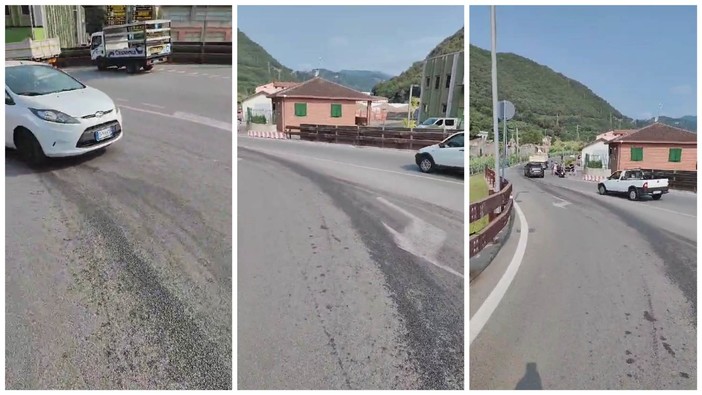 Finale, olio sversato sull'asfalto: pericolo sul ponte tra Borgo e Perti Finale, olio sversato sull'asfalto: pericolo sul ponte tra Borgo e Perti