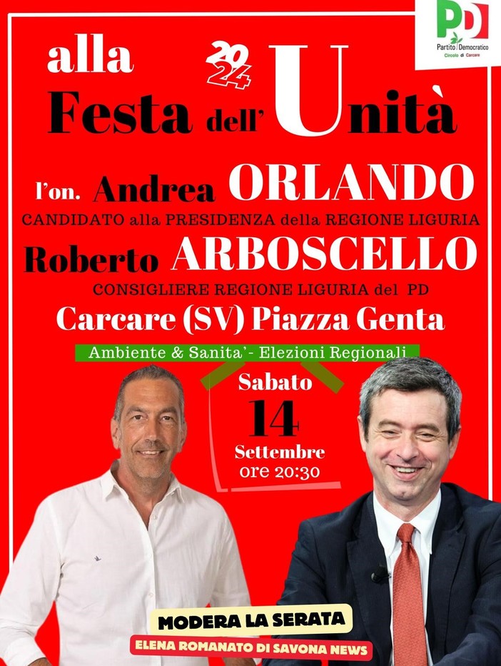 Carcare, l'onorevole Andrea Orlando alla festa dell'Unità per parlare di ambiente e sanità Carcare, l'onorevole Andrea Orlando alla festa dell'Unità per parlare di ambiente e sanità