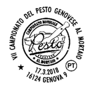 Anche a Savona la cartolina con bollo tematico per il pesto genovese al mortaio