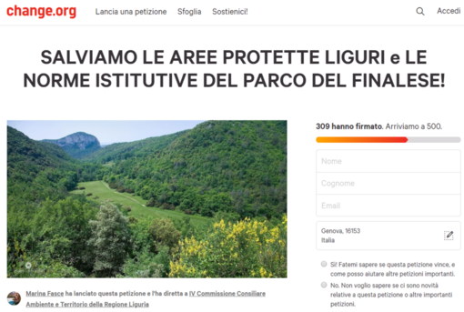 Aree protette liguri e parco del Finalese, una petizione online per chiedere di non cancellarli