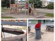 Savona, ancora degrado in piazza delle Nazioni: gioco dei bambini con la pedana divelta