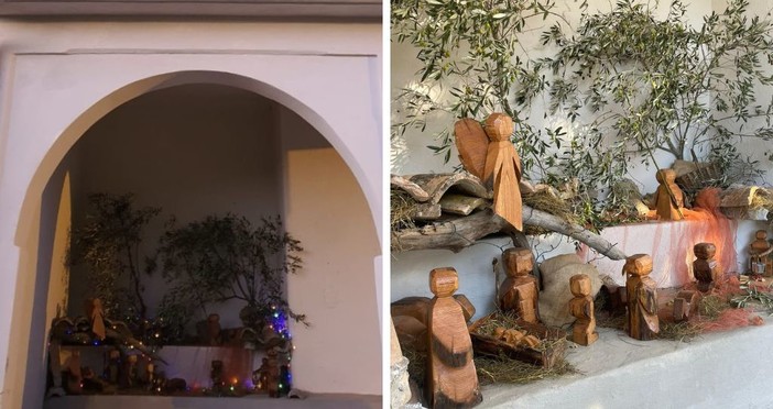 Un presepe in legno realizzato dai residenti sui gradoni della chiesa di Marmoreo Un presepe in legno realizzato dai residenti sui gradoni della chiesa di Marmoreo