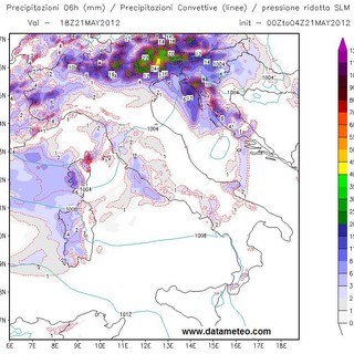Precipitazioni previste nel pomeriggio sera di oggi lunedì 21 maggio