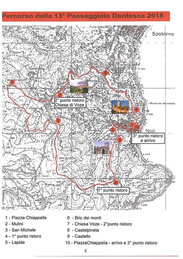 La cartina con il percorso della Passeggiata Dantesca