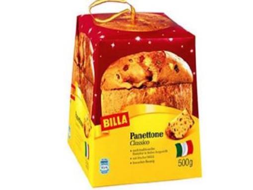 Un pezzo di metallo nel panettone italiano con il marchio Billa