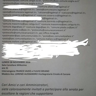 Millesimo, inviti al "SI" dalla mail del Protocollo: è polemica