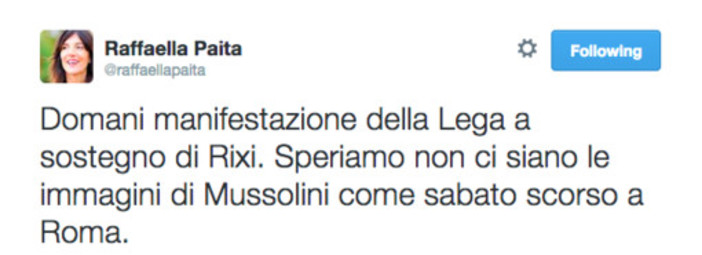 #ElezioniLiguria2015: tweet al vetriolo di Raffaella Paita per l'arrivo di Salvini a Genova "Speriamo non ci siano immagini di Mussolini"