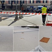 Savona, la nuova piazza Diaz piena di buchi, l'impresa al lavoro per sistemarli