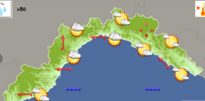 Meteo Arpal: possibili annuvolamenti nella giornata di oggi, temperature comprese tra i 24 e i 28°C