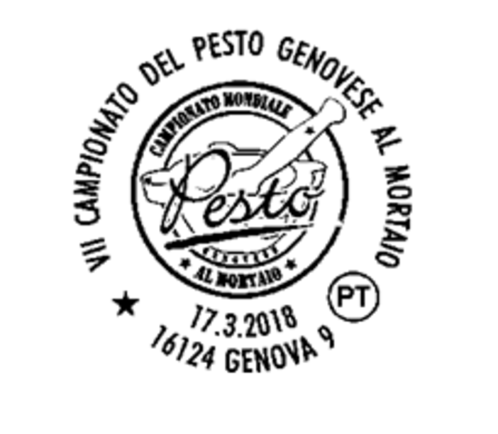 Anche a Savona la cartolina con bollo tematico per il pesto genovese al mortaio Anche a Savona la cartolina con bollo tematico per il pesto genovese al mortaio