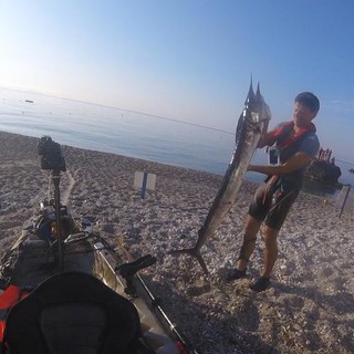 Pesca da record al largo del Finalese: un'aguglia imperiale da circa due metri (VIDEO)