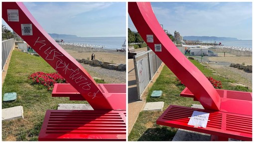 Borghetto, vandalizzato il grande cuore della Panchina dell'Amore. Canepa: "Episodio spiacevole"