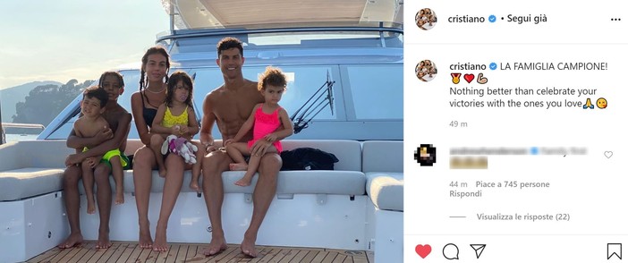 Cristiano Ronaldo sceglie il mare savonese per festeggiare lo scudetto: giornata in famiglia al largo di Celle Ligure