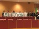 Striscione "Elezioni" esposto in aula consiliare in Regione