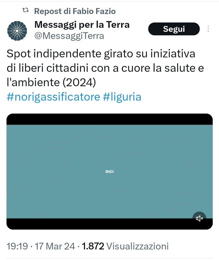 No al rigassificatore, anche Fabio Fazio condivide lo spot contro il posizionamento
