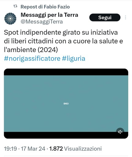 No al rigassificatore, anche Fabio Fazio condivide lo spot contro il posizionamento