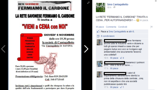 Savona, insulti via web: la cena di autofinanziamento della Rete Savonese Fermiamo il Carbone accende gli animi Savona, insulti via web: la cena di autofinanziamento della Rete Savonese Fermiamo il Carbone accende gli animi