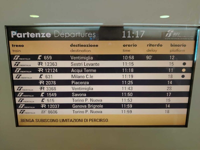 Inconveniente tecnico alla linea elettrica all'altezza di Spotorno: ritardi sulla tratta Genova–Ventimiglia