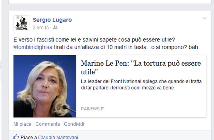 "#tombinidighisa in testa ai fascisti come Le Pen e Salvini": Lugaro infiamma il web "#tombinidighisa in testa ai fascisti come Le Pen e Salvini": Lugaro infiamma il web