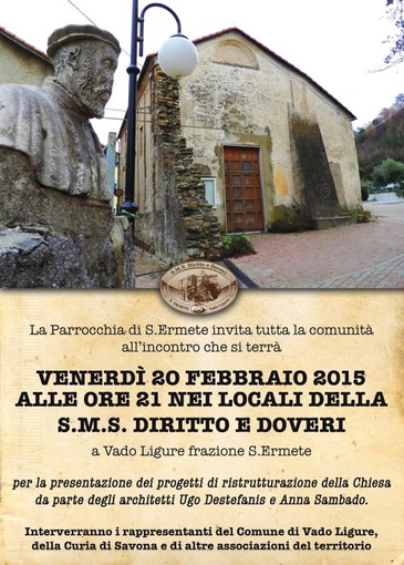 Recuperiamo la chiesa di Sant'Ermete: venerdì incontro a Vado Ligure Recuperiamo la chiesa di Sant'Ermete: venerdì incontro a Vado Ligure
