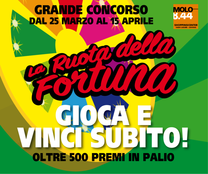 Al Molo 8.44 arriva la Ruota della Fortuna! L’uovo di Pasqua del Molo contiene più di 500 premi, gioca e vinci subito! Al Molo 8.44 arriva la Ruota della Fortuna! L’uovo di Pasqua del Molo contiene più di 500 premi, gioca e vinci subito!