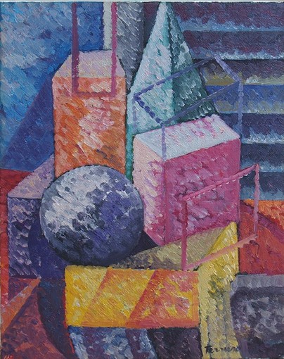 Saverio Terruso, Geometrie, 1991, olio su tela, cm. 50x40, (prop.priv.) Saverio Terruso, Geometrie, 1991, olio su tela, cm. 50x40, (prop.priv.)