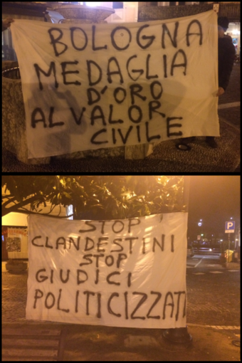 Carcare: due striscioni a sostegno del sindaco Franco Bologna