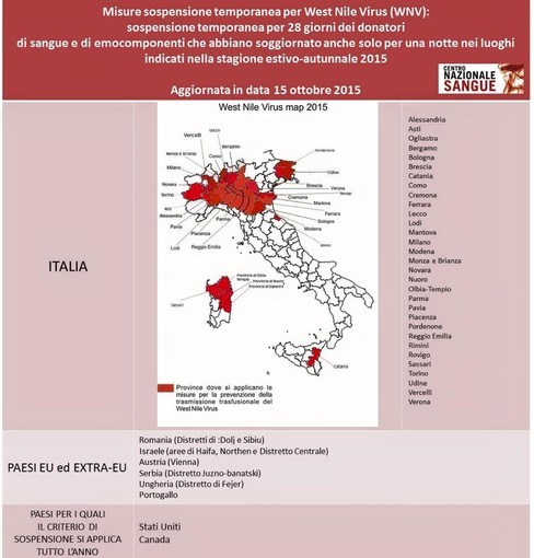 Zanzare positive al West Nile Virus nel nord Italia: stop alla donazione di sangue anche in Provincia di Savona