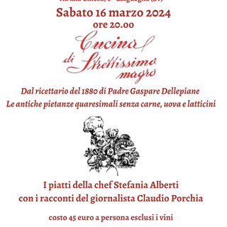 Laigueglia: sabato 16 marzo una cena di "Strettissimo Magro" al ristorante La Sosta