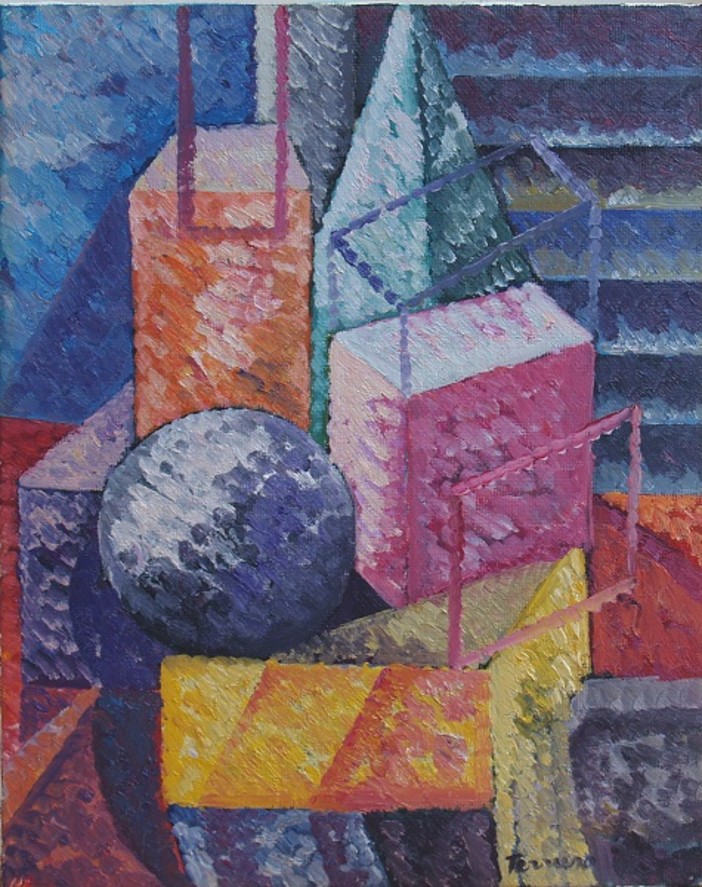 Saverio Terruso, Geometrie, 1991, olio su tela, cm. 50x40, (prop.priv.) Saverio Terruso, Geometrie, 1991, olio su tela, cm. 50x40, (prop.priv.)