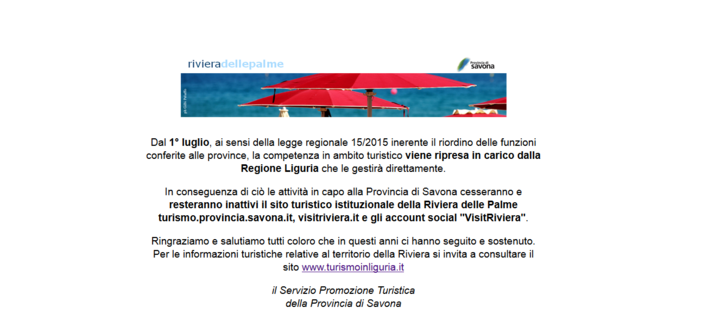 Provincia di Savona, addio al turismo 2.0: disattivati tutti i siti web istituzionali Provincia di Savona, addio al turismo 2.0: disattivati tutti i siti web istituzionali