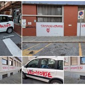 Savona, vandalizzata l'Asl di via Collodi e auto dell'azienda con scritte no vax (FOTO)