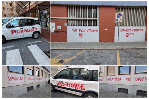 Savona, vandalizzata l'Asl di via Collodi e auto dell'azienda con scritte no vax (FOTO)
