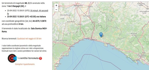 Terremoto nel genovesato, due nuove scosse del 2.5 e 2.2 a Bargagli Terremoto nel genovesato, due nuove scosse del 2.5 e 2.2 a Bargagli