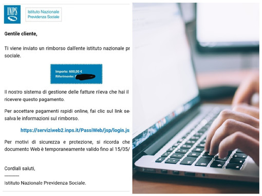 Rimborso Inps: tentata truffa tramite phishing via mail ai cittadini Rimborso Inps: tentata truffa tramite phishing via mail ai cittadini