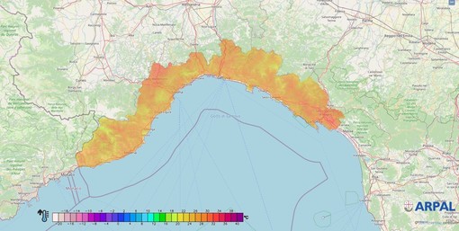 La cartina con la distribuzione delle temperature massime alle ore 17 La cartina con la distribuzione delle temperature massime alle ore 17